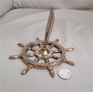 Brass ship helm embossed pen holder by Penco