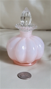 Vintage Fenton rose pink overlay perfume cologne bottle with clear glass stopper