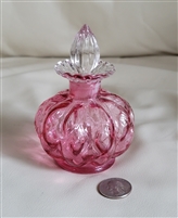 Vintage Fenton Diamond Optic Ruby Overlay squat glass perfume bottle and clear stopper