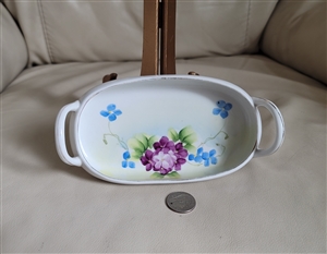 Oval porcelain bowl hand painted florals Japan