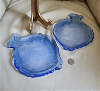 vibrant blue hand blown art glass fish serving plates set