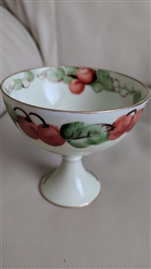 Antique O and EG Royal Austria porcelain pedestal dessert server with hand painted cherry design and gold trim signed by E St Peters