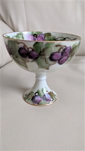 Antique O and EG Royal Austria porcelain pedestal dessert server with hand painted grape design and gold trim signed by E St Peters