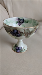 Antique O and EG Royal Austria porcelain pedestal dessert server with hand painted blueberry design and gold trim signed by E St Peters