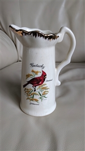 Vintage 1950 Kentucky souvenir cardinal goldenrod porcelain pitcher vase with gold accents