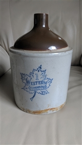Maple Leaf Western Monmouth stoneware jug crock collectible vintage kitchen accessory storage jug