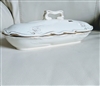 Sarreguemines Depose Antique Covered Entree Dish with Gold Peacock Decor