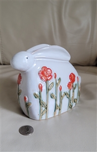 Ceramic bunny rabbit raised floral design vintage gift display