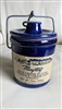 Cobalt blue stoneware cheese jar with wire closure.