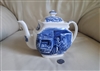 Porcelain teapot 1970s Liberty Blue Staffordshire Old North Church 4 cup blue transferware base mark