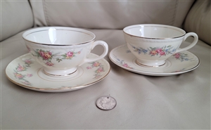 EggShell Georgian H Laughlin teacups saucers set embossed porcelain floral design