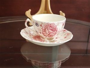 Rose Chintz Pink teacup saucer Johnson Bros GB floral porcelain collectible