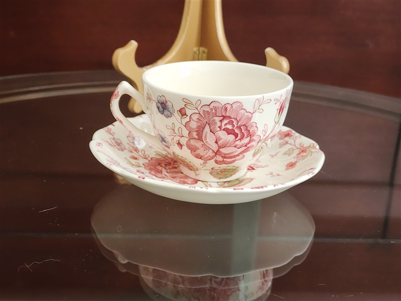 Rose Chintz Pink teacup saucer Johnson Bros GB floral porcelain collectible