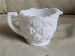 Westmoreland Old Quilt milk glass individual creamer pitcher with diamond quilted pattern and sturdy handle