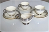 Taylor Smith Taylor 1930s Art Deco cream porcelain 9 piece tea display set with triple platinum bands and creamer