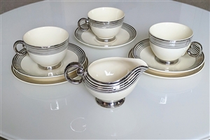 Taylor Smith Taylor platinum band trim tea set white and silver color pattern vintage porcelain