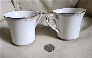 Two flat cups from Golden Cove Noritake elegant geometric line decorated porcelain
