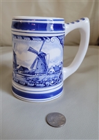 Vintage AGRO Holland blue and white windmill ceramic beer mug