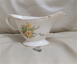 Edwin Knowles scalloped gravy boat Spring floral collectible vintage earthenware for decor and gifting