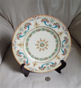Porcelain dinner plate early 1900s antique Royal Worcester turquoise vases fruit yellow