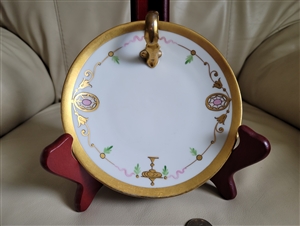 Porcelain handled caddy dish 1900s Pickard Art Nouveau gold floral maple leaf mark