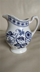 ​J and G Meakin England Classic White porcelain creamer pitcher in blue and white Nordic floral pattern from the 1960s and 1970s
