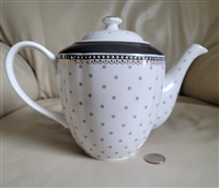 Grace Teaware Large Porcelain Teapot White with Gray Dots and Gold Trim