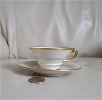 Preowned vintage Hertel Jacob Bavaria US Zone porcelain demitasse cup and saucer set with gold detailing