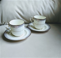 Noritake Stanford Court teacups and saucers set in cream porcelain and geometric design