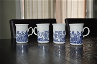 Blue Transferware English drinking cups set vintage porcelain table setting accessories daily use items