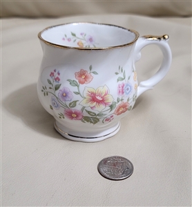 Vintage Harleigh English bone china floral coffee cup with gold trim