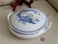Vintage 1970s Nikko Ironstone blue and gold dragon pattern covered vegetable dish