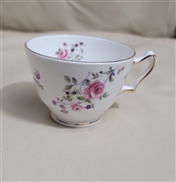 Vintage Staffordshire porcelain demi-tasse cup with rose and purple floral pattern and gold trim