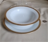 Two piece vintage Noritake Goldridge 5480 porcelain set featuring a rim soup bowl and salad plate with thick gold encrusted geometric bands and lines