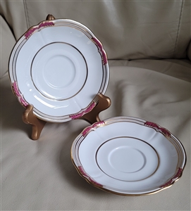 Two Antique Spode Copeland R8006 B Stafford Red Leaf Saucers