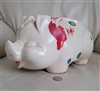 Jumbo 13 inch American Bisque pig bank with red bow and surface crazing