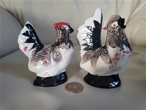 Rooster and Hen salt and pepper shakers vintage collectible porcelain table setting accessories