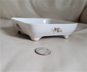 Vintage Rosenthal Kronach Pompadour Moss Rose footed square porcelain trinket dish and ashtray with gold trim