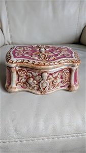Cherubs embossed Japanese porcelain box elegant vintage jewelry box small items storage home decor