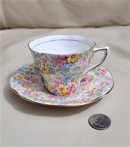 ROSINA English porcelain teacup and saucer in colorful floral pattern