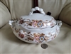 Antique 1890 Furnivals Charm pattern English porcelain covered vegetable serving dish tureen with lid and gold trim