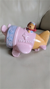 VTG Japanese airplane music box SKY LARK dog pilot amazing porcelain display kids room decor