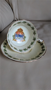 Paragon Patriotic Series Canadian Crest teacup and saucer in rare yellow porcelain with green vine border