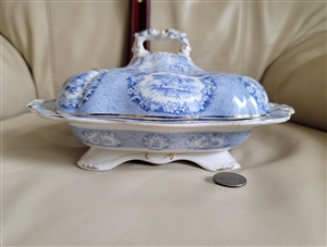 Antique Ridgway Oriental Blue covered vegetable dish with gold trim 1891 England