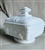 Westmoreland white milk glass square lidded candy dish with embossed grape design and beaded edge