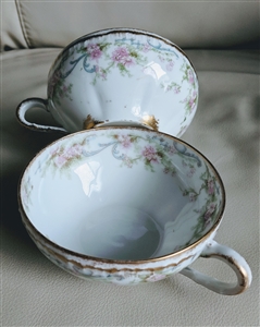 Theodore Haviland Limoges France teacups pink rose design