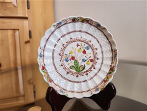 Spode Cowslip porcelain saucer with multi-color flowers and heavy crazing