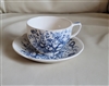 Vintage Windsor Ware Blue Floral Ironstone Teacup Saucer Set