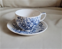 Pre-owned vintage Windsor Ware blue floral ironstone teacup and saucer set for display or collection