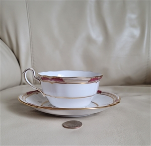Antique Spode Copeland Stafford Red Leaf teacup and saucer set with gold gilt trim